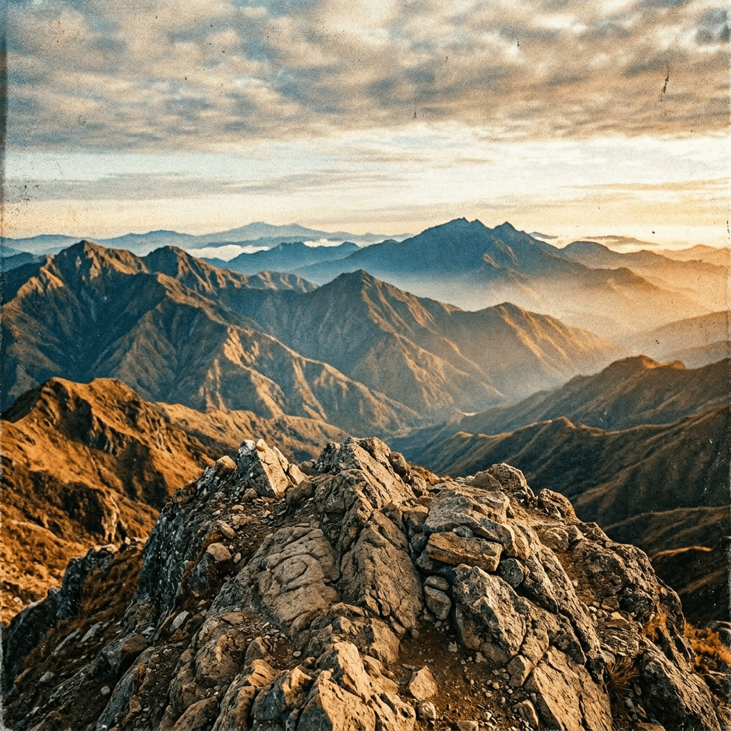 Climber standing at Mount Kulis first summit sign, 2,755 meters